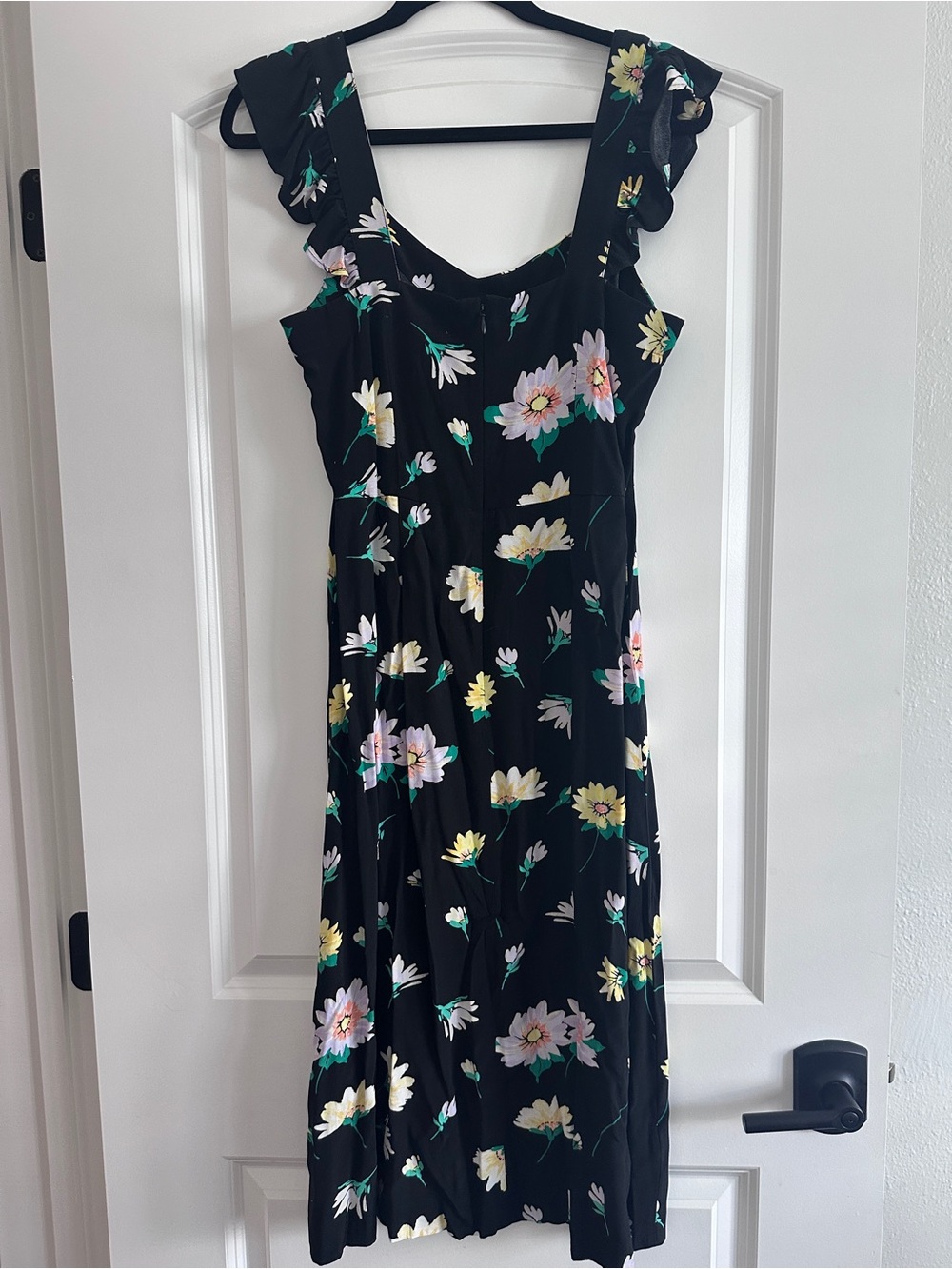 LOFT Black Midi Dress with Pastel Floral Print